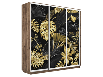 Шкаф-купе Экспресс Люкс 3-х дверный (Фото №1003 Листья золото)