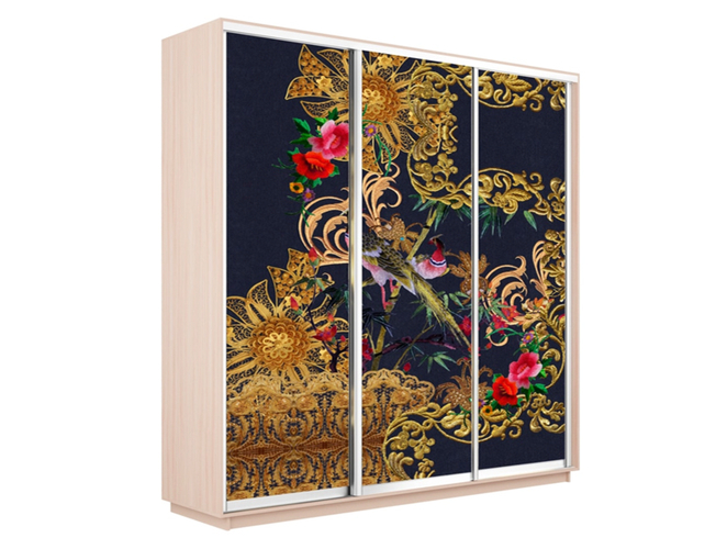 Шкаф-купе Экспресс 3-х дверный (Фото №1013 Золотой оранмент), Дуб молочный
