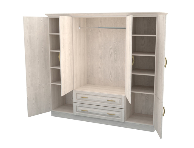 Распашной шкаф из массива 4-х створчатый с ящиками Эдем беленый дуб