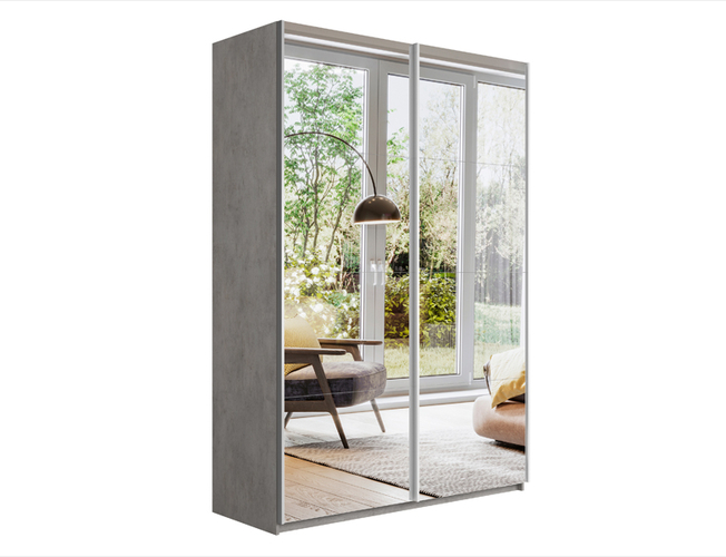 Шкаф-купе Прайм Люкс 2-х дверный (зеркало), Бетон
