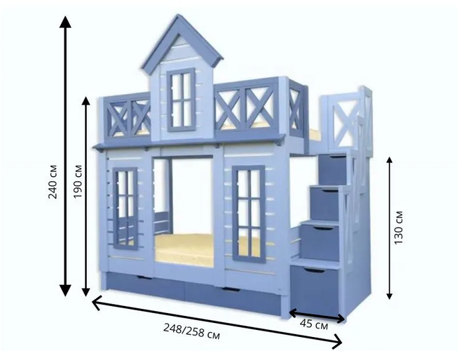 Двухъярусная кровать Велес Терем Люкс с лестницей