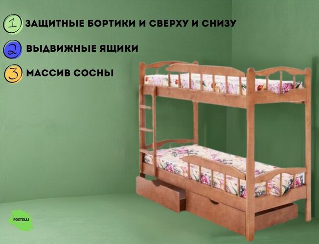 Кровать двухъярусная Велес Ника с ящиками